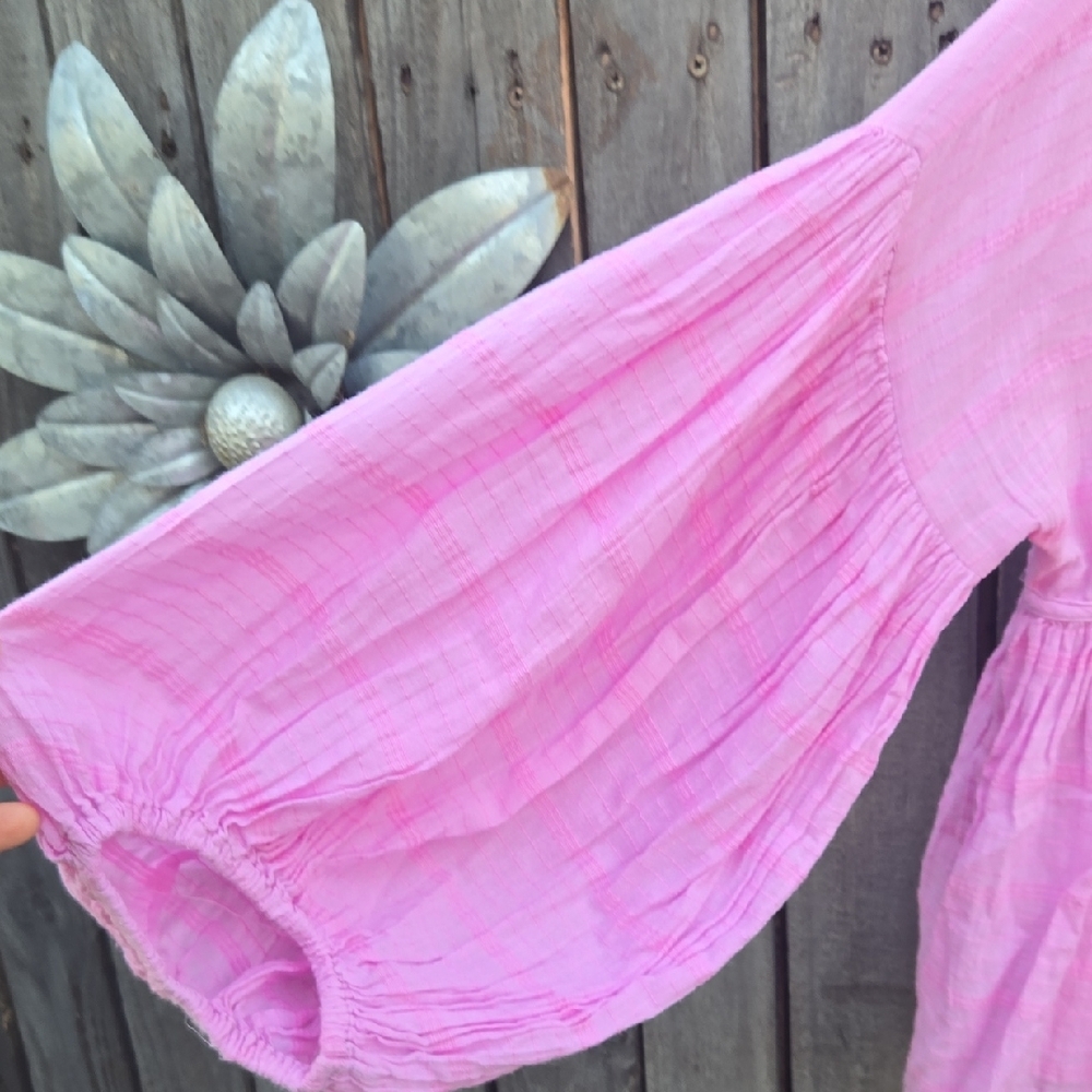 Free People Pink Flutter Crop Peasant Top - Picture 7 of 10